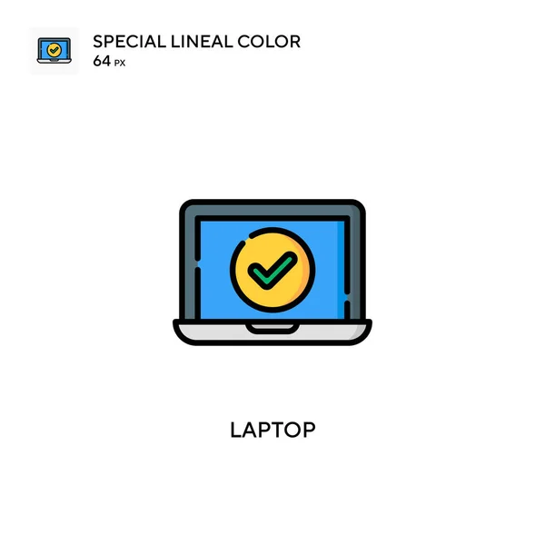 笔记本电脑简单向量图标 关于可编辑笔画的完美色彩现代象形文字 — 图库矢量图片