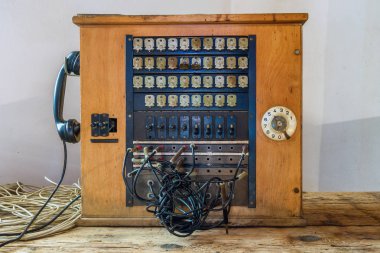Antique wooden historical telephone exchange clipart