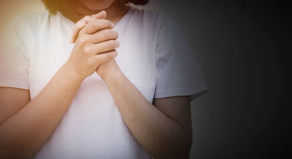 Vida Cristiana Crisis Oración Dios Mujer Reza Por Bendición Dios —  Fotos de Stock