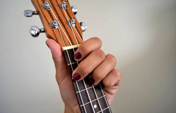 Mädchen Spielt Hölzerne Ukelele — Stockfoto