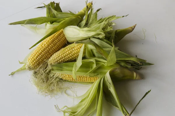 Veganes Essen Reife Maiskolben Isoliert Auf Weißem Hintergrund — Stockfoto