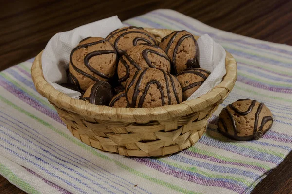 Biscuits Avoine Chocolat Dans Panier Osier — Photo