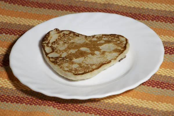 Pancakes Breakfast Valentine Day White Plate — Stock Photo, Image