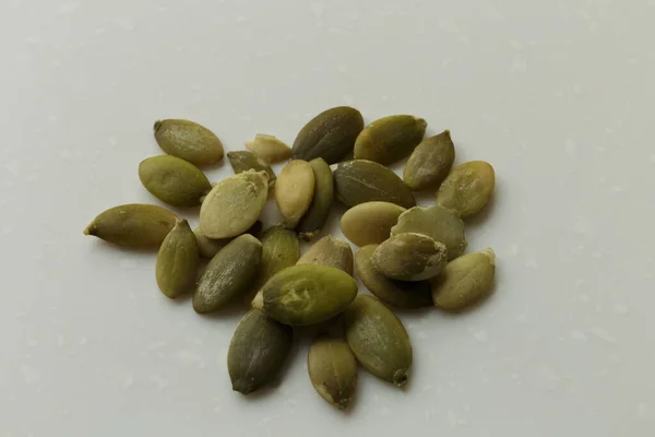 Vegan Food Raw Pumpkin Seeds Roasting White Table — Stock Photo, Image