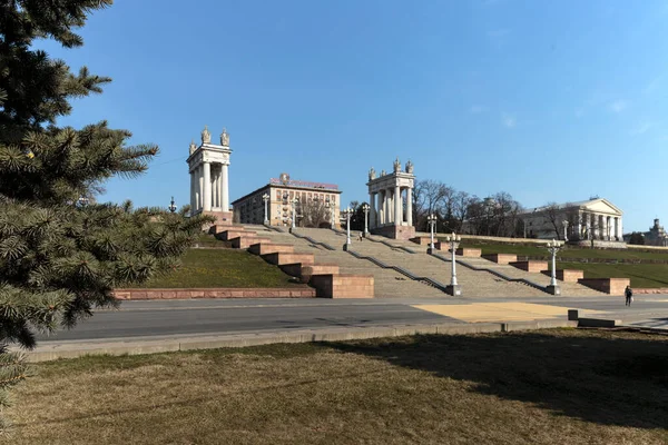 Volgograd Russie Ensemble Architectural Remblai Central Petit Matin Printemps — Photo