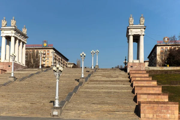 Volgograd Rusya Merkez Setin Mimari Topluluğu Bahar Sabahının Erken Saatlerinde — Stok fotoğraf