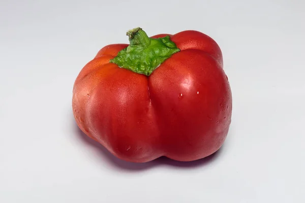 Red Sweet Retunda Pepper Drops Water White Background Vegan Food — Stock Photo, Image