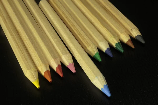 Wooden Colorful Ordinary Pencils Isolated Dark Background Education Equipment — Stock Photo, Image