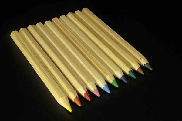 Wooden Colorful Ordinary Pencils Isolated Dark Background Education Equipment — Stock Photo, Image