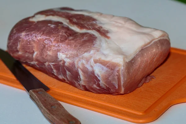 Rohes Schweinefleisch Für Steak Schneidebrett — Stockfoto