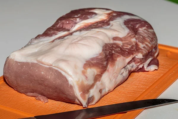 Carne Maiale Cruda Bistecca Tagliere — Foto Stock