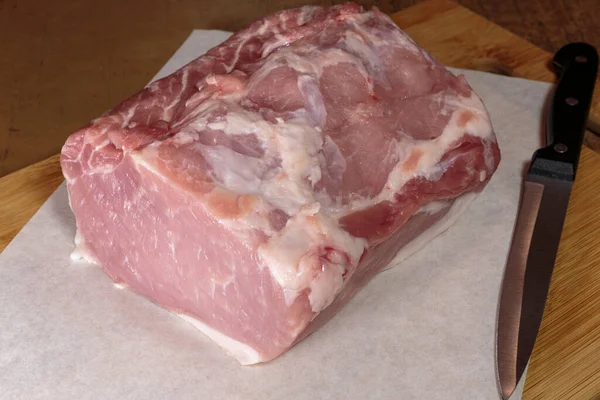 Porc Cru Frais Sur Une Table Cuisine — Photo