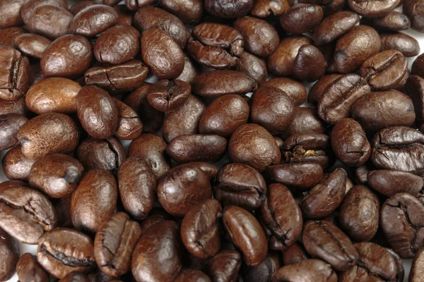 Jól Pörkölt Kávébab Háttér Közelkép — Stock Fotó