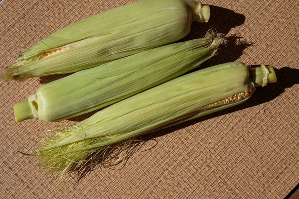 Des Épis Maïs Vert Frais Maïs Comme Concept Aliment Végétalien — Photo