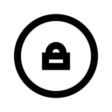 Beyaz arkaplanda Kilit simgesi olan çember, vektör illüstrasyonu