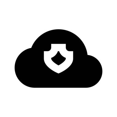 Beyaz arkaplanda Kalkan simgesi olan bulut, vektör illüstrasyonu