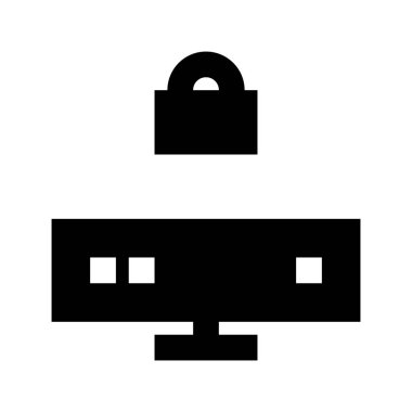 Beyaz arkaplanda Kilit simgesi olan sunucu, vektör illüstrasyonu