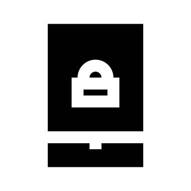 Beyaz arkaplanda Kilit simgesi olan tablet, vektör illüstrasyonu