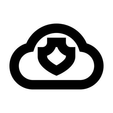 Beyaz arkaplanda Kalkan simgesi olan bulut, vektör illüstrasyonu