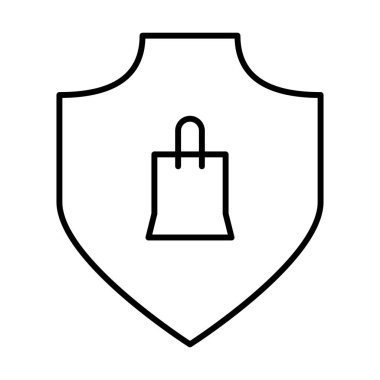Beyaz arkaplanda Güvenli Alışveriş Kalkanı simgesi, vektör illüstrasyonu