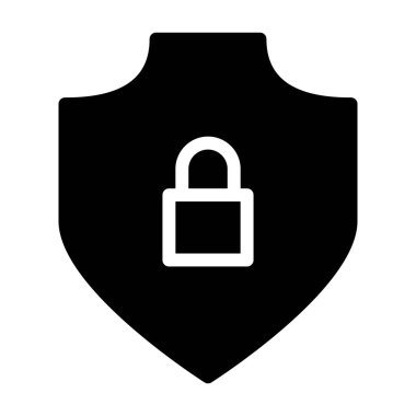 Beyaz arkaplanda Kalkan simgesini kilitle, vektör illüstrasyonu