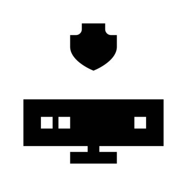 Beyaz arkaplanda sunucu kalkanı simgesi, vektör illüstrasyonu