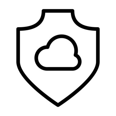 Beyaz arkaplanda Kalkan simgesi olan bulut, vektör illüstrasyonu