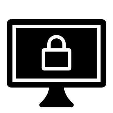 Beyaz arkaplanda kilit simgesi olan ekran, vektör illüstrasyonu