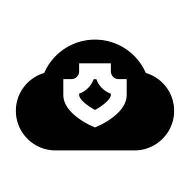 Beyaz arkaplanda Kalkan simgesi olan bulut, vektör illüstrasyonu