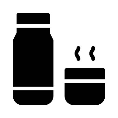 Beyaz arkaplanda termos simgesi, vektör illüstrasyonu