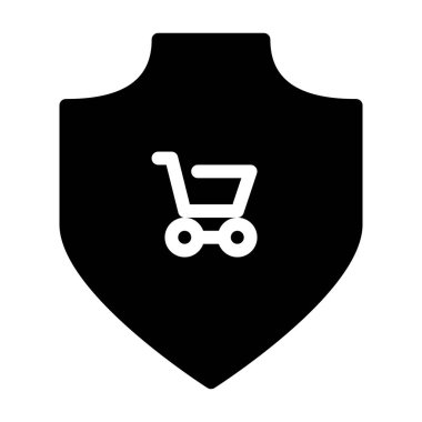 Beyaz arkaplanda Cart Alışveriş Kalkanı simgesi, vektör illüstrasyonu