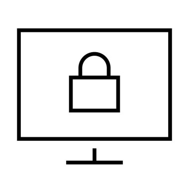 Beyaz arkaplanda Kilit simgesi olan bilgisayar, vektör illüstrasyonu