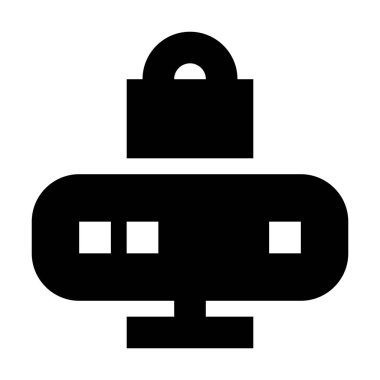 Beyaz arkaplanda Kilit simgesi olan sunucu, vektör illüstrasyonu