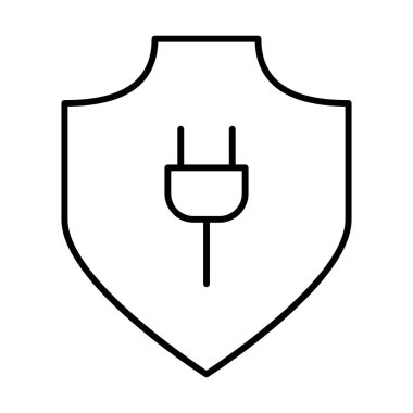 Beyaz arkaplanda Plug Shield simgesi, vektör illüstrasyonu