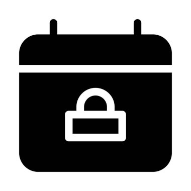 Takvim Zamanlamasındaki Tarih beyaz arkaplan, vektör illüstrasyonunda Kilit simgesidir