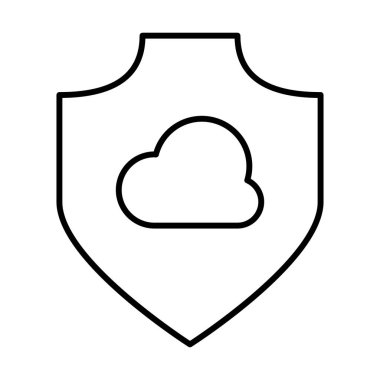 Beyaz arkaplanda Kalkan simgesi olan bulut, vektör illüstrasyonu
