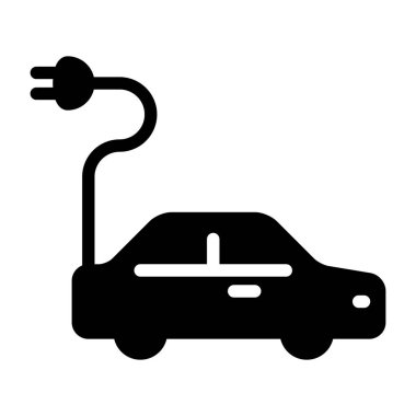 Beyaz arkaplanda elektrikli araba simgesi, vektör illüstrasyonu