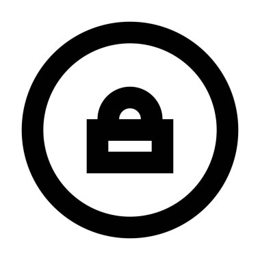 Beyaz arkaplanda Kilit simgesi olan çember, vektör illüstrasyonu