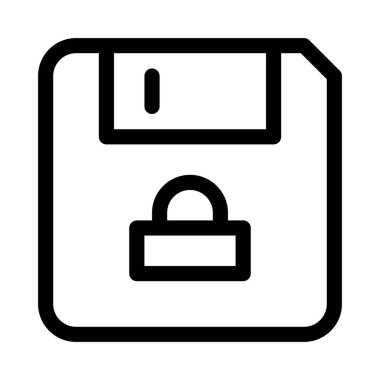 Beyaz arkaplanda Kilit simgesi olan disket, vektör illüstrasyonu