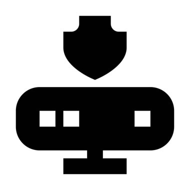 Beyaz arkaplanda sunucu kalkanı simgesi, vektör illüstrasyonu