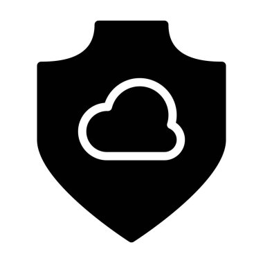 Beyaz arkaplanda Kalkan simgesi olan bulut, vektör illüstrasyonu