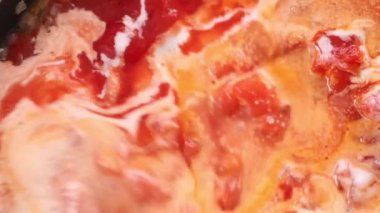 Karıştırılmış domates sosu ve hindistan cevizi sütü.