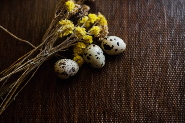 Huevos Codorniz Sobre Mesa — Foto de Stock