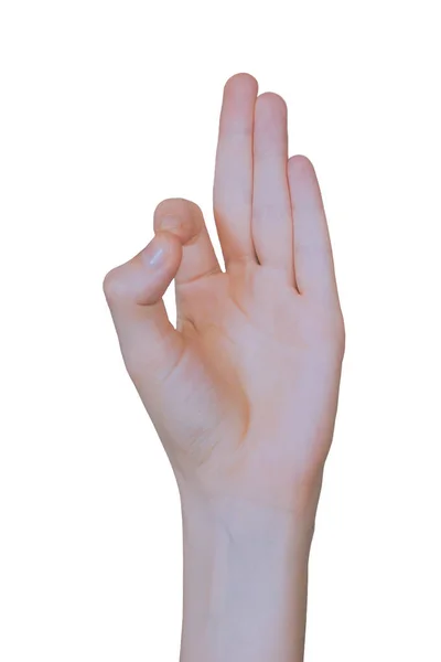 Hand OK teken geïsoleerd op witte achtergrond — Stockfoto