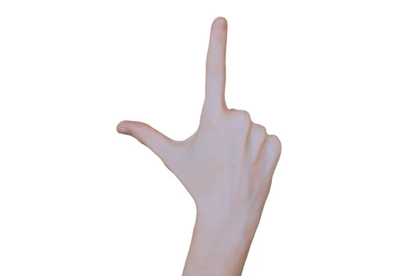 Point sign, Female hand on white background — Stock Photo, Image