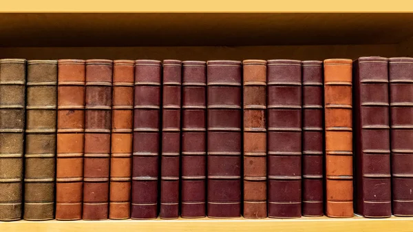 Libros antiguos en estantería de madera en la biblioteca — Foto de Stock