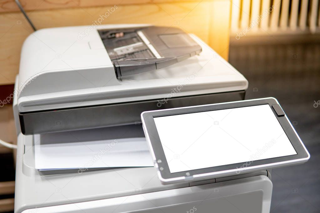 White blank screen on photocopier machine.