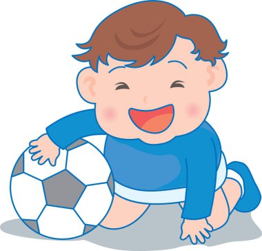 Ayak topuyla oynayan mutlu bir bebeğin vektör çizimi