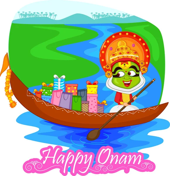 Wektor Ilustracja Indyjskiego Festiwalu Onam Zwany Także Dożynki Festiwal Kerala — Wektor stockowy