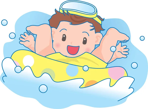 Vector Ilustración Bebé Feliz Jugando Charco Agua — Vector de stock